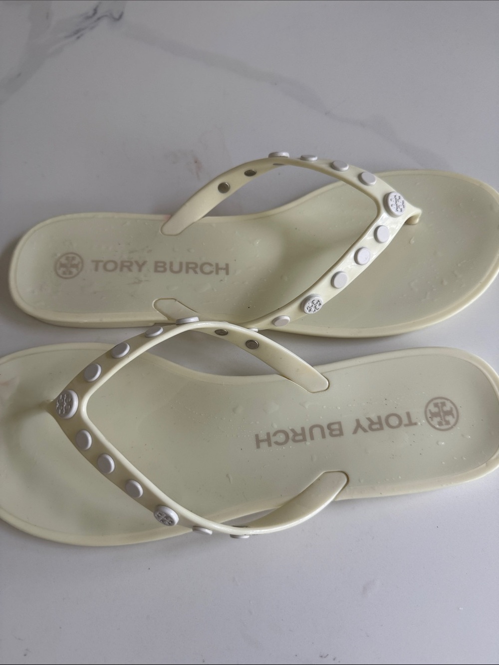 Tory Burch Cream Studded Flip Flop Sandals